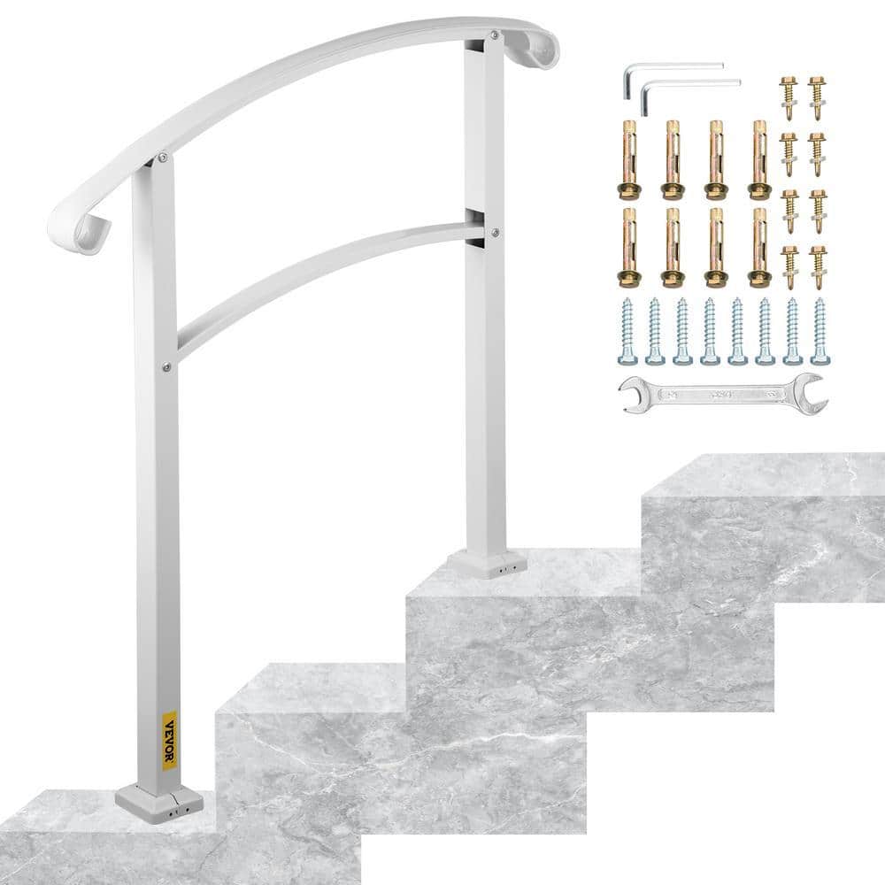 VEVOR 3 ft. Handrails for Outdoor Steps Fits 2 or 3 Steps Stair Rail Wrought Iron Handrail, Matte White (nGYzuTXlTDwWDvQ)