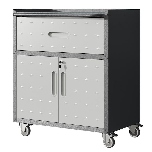 1-Drawer 29.53 in. W Black+Gray Tool Storage Cabinet on Wheels with Lock for Garage, Office, and Home