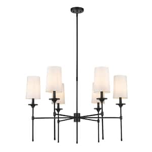 Emily 6-Light Matte Black Chandelier with Cloth Cover Shade