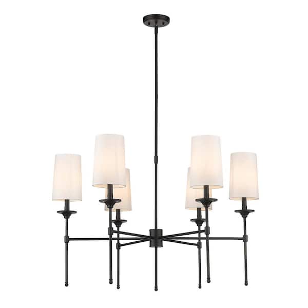 Unbranded Emily 6-Light Matte Black Chandelier with Cloth Cover Shade