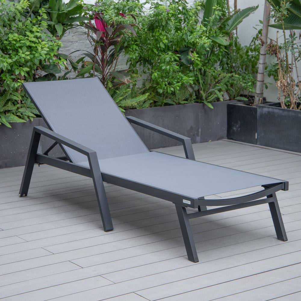 Marlin Black Aluminum Chaise Lounge Chairs with Fire Pit Table Set