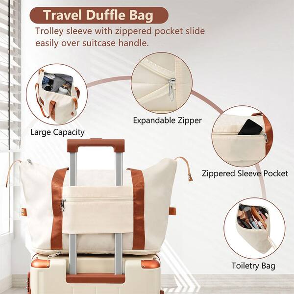 Adrinfly 3-Piece White Brown Hardshell Luggage Set with Wheels