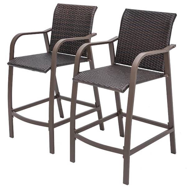 Pellebant All Weather Wicker Outdoor Bar Stool with Heavy Duty Aluminum Frame(2-Pack)
