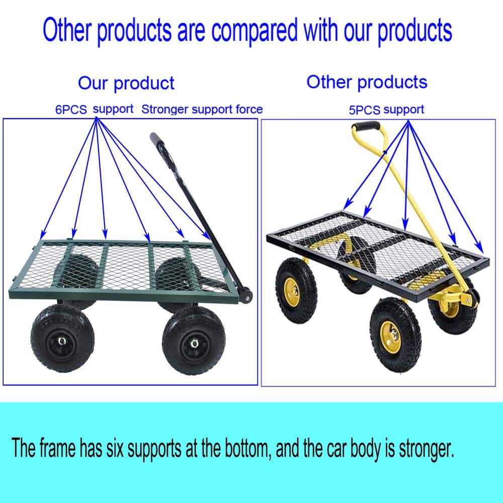 Green Heavy-Duty Metal Utility Wagon with Pneumatic Tires