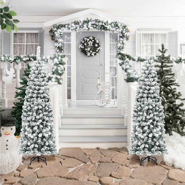 6 FT Silver Tinsel Christmas Tree Artificial Hinged Tree Holiday