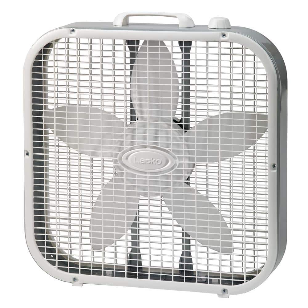 White 20" Plastic Box Fan with Three Speeds
