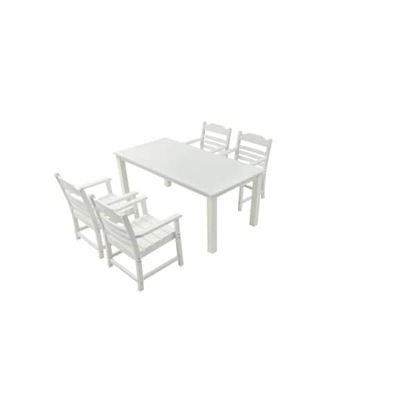 myhomore White 5-Piece HDPE Outdoor Dining Set (4 Dinning Chairs Plus 1 Dining Table)