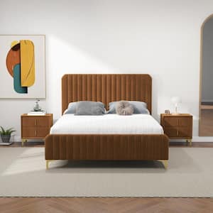 Angel Cognac Brown Solid Wood Frame Queen Size Platform Bed