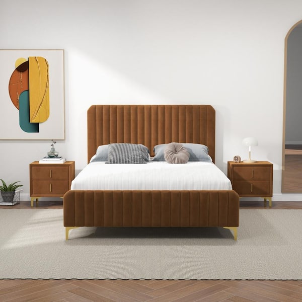 Ashcroft Furniture Co Angel Cognac Brown Solid Wood Frame Queen Size Platform Bed
