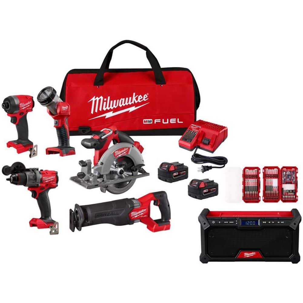 M18V FUEL Cordless Combo Kit (5-Tool) w/ Two 5.0 Ah Batteries, 1 Charger, and M18 Radio and 100 pc Bit Kit price history on PriceWatchPro