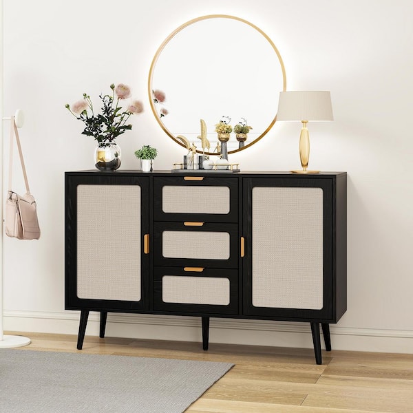 sumyeg Black 31.5 in. H 2-Door 3-Drawer Accent Storage Cabinet with Adjustable Shelves
