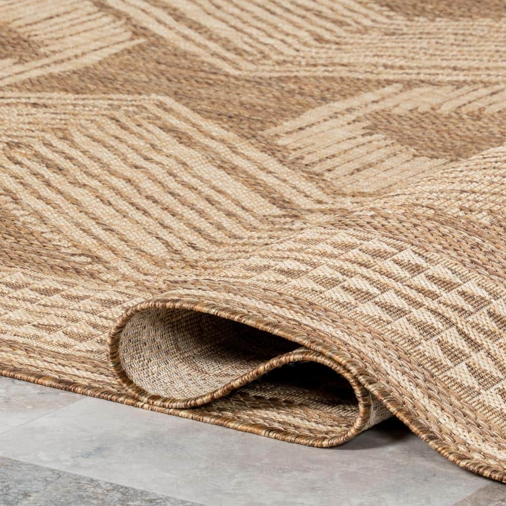 Casual Bohemian Light Brown Tribal 5x8 ft Indoor/Outdoor Rug