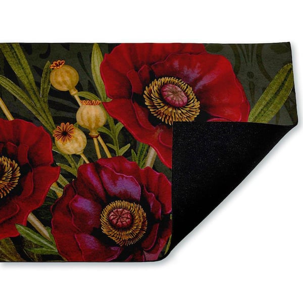 Red Poppy Midnight Garden Red 18 in. x 30 in. Polyester Non-Slip Outdoor Door Mat