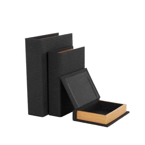 Litton Lane Rectangle Black Faux Leather Book Shaped Box (Set of 3)