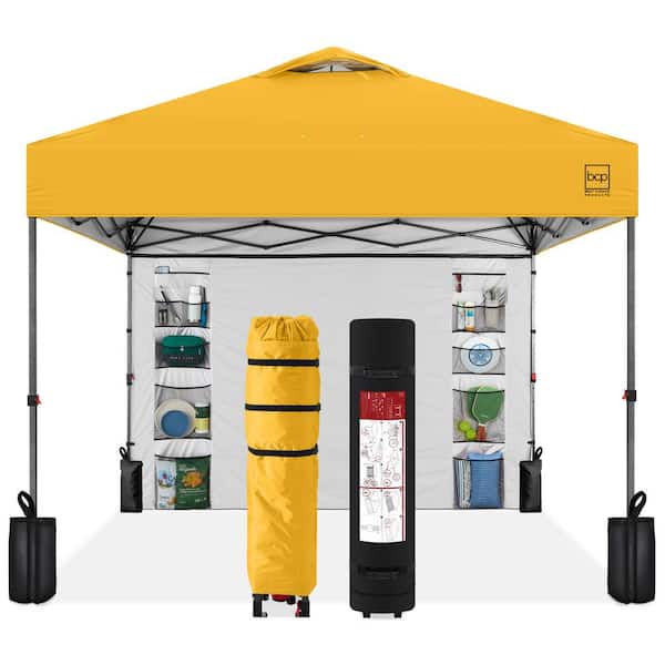 Best Choice Products 10 ft. x 10 ft. Marigold Easy Setup Pop Up Canopy Portable Tent with 1-Button Push, Side Wall, Case