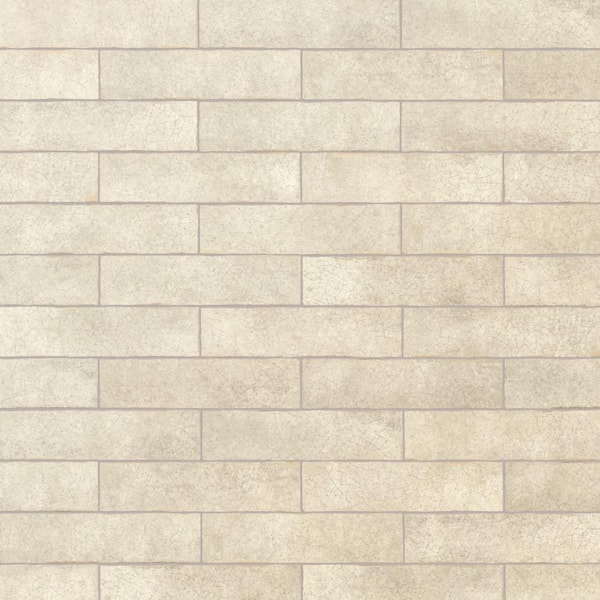 Merola Tile Crackle Cream 2-7/8 in. x 11-7/8 in. Ceramic Wall Take Home Tile Sample