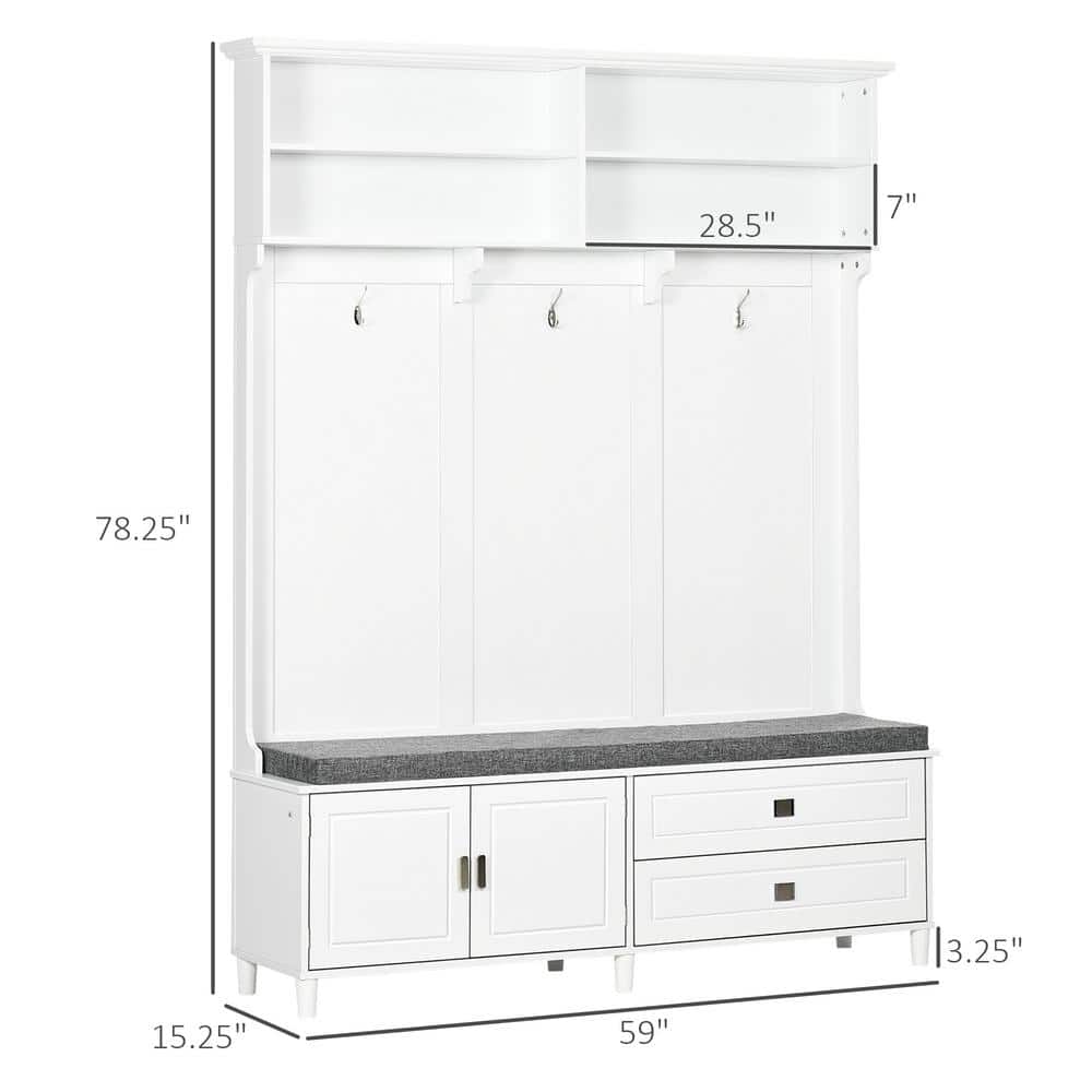 Modern White Hall Tree with Bench and Shoe Storage