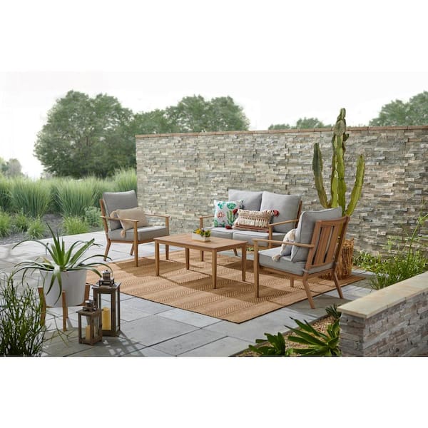 Alderton 4-Piece Brown Metal Outdoor Patio Conversation Deep Seating Set with Standard Stone Gray Cushions