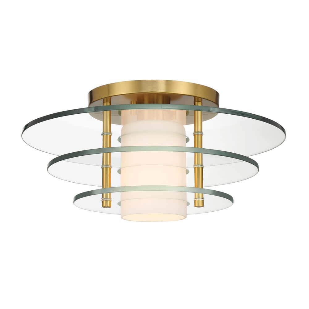 Warm Brass and Glass Art Deco Semi-Flush Mount Light