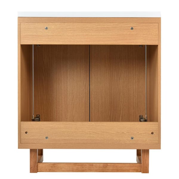 Unbranded 30 in. W x 18.1 in. D x 35.1 in. H Freestanding Bath Vanity in Natural Wood with White Resin Top and soft Closing Doors