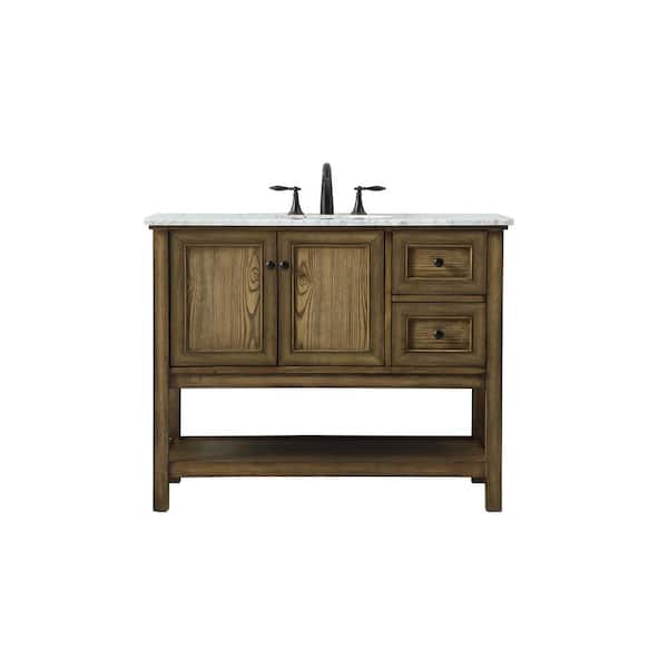 Unbranded Simply Living 42 in. W x 22 in. D x 34 in. H Bath Vanity in Driftwood with Carrara White Marble Top