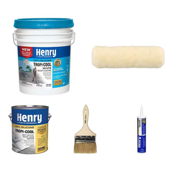 Tropi-Cool White Silicone Roof Coating, Patch, Caulk, Roller, Brush