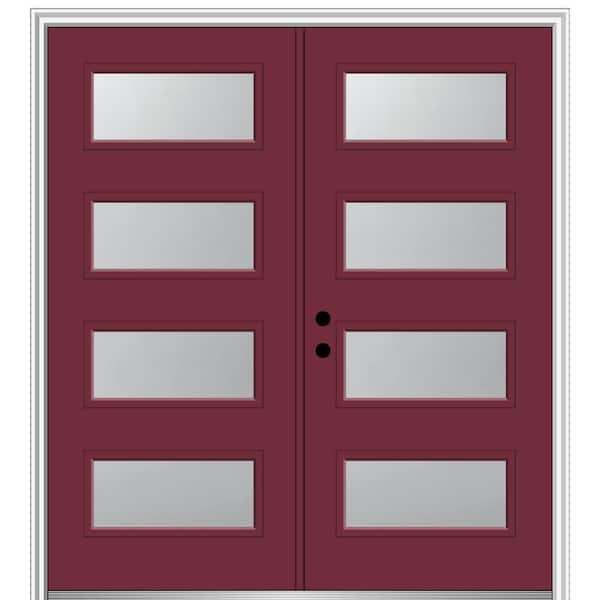MMI Door 64 in. x 80 in. Celeste Right-Hand Inswing 4-Lite Frosted Painted Fiberglass Smooth Prehung Front Door 4-9/16 in. Frame