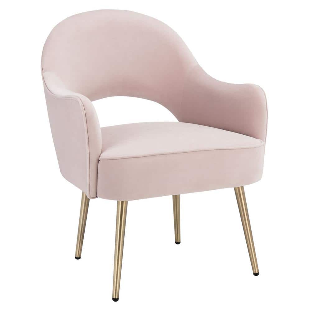 Evelyn Light Pink Velvet Accent Chair with Tapered Gold Legs
