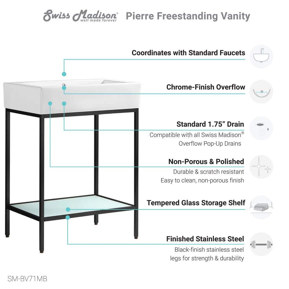 Pierre 24" Matte Black Metal Frame Freestanding Bathroom Vanity