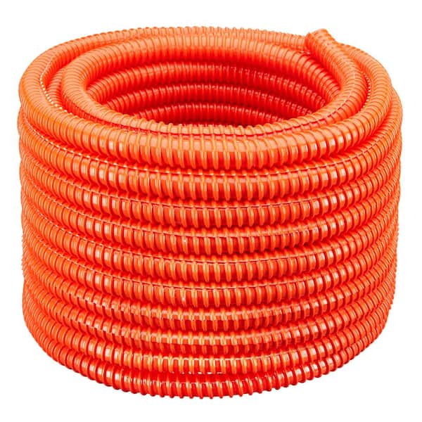 HYDROMAXX 1 in. Dia x 100 ft. PVC Orange Flexible Corrugated Split Tubing and Convoluted Wire Loom