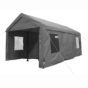 Assembled Dimensions: 10 ft. x 20 ft. x 9 ft. Heavy Duty Gray Outdoor Canopy Tent Windows and Side Doors Carport