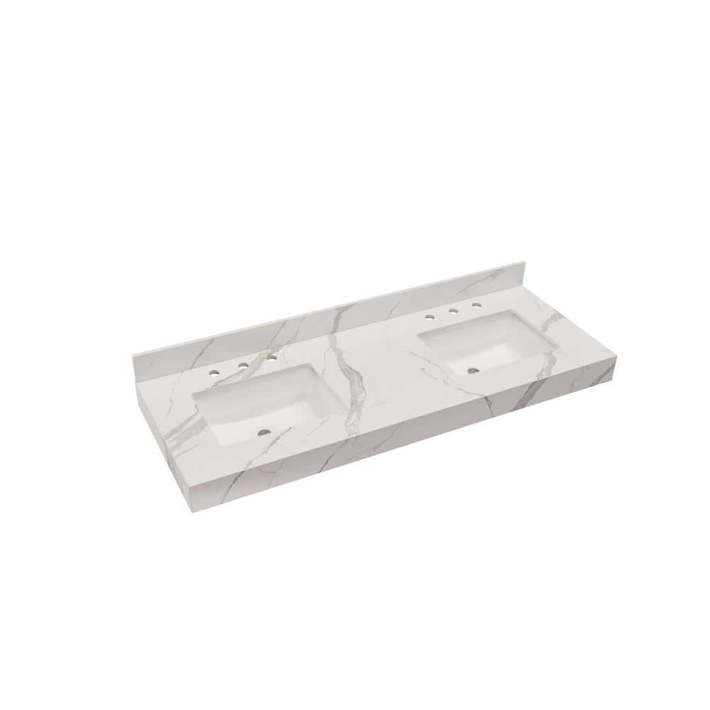 Calacatta White Composite Double Vanity Top with Sinks