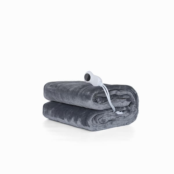 Huluwat 70 in. x 51 in. Gray Flannel Electric Blanket with Intelligent Overheating Protection