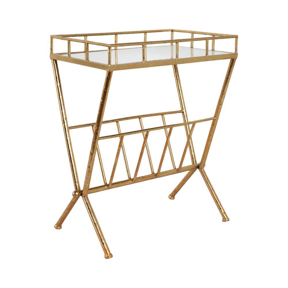 Elegant 25" Gold Metal and Mirrored Wood End Table
