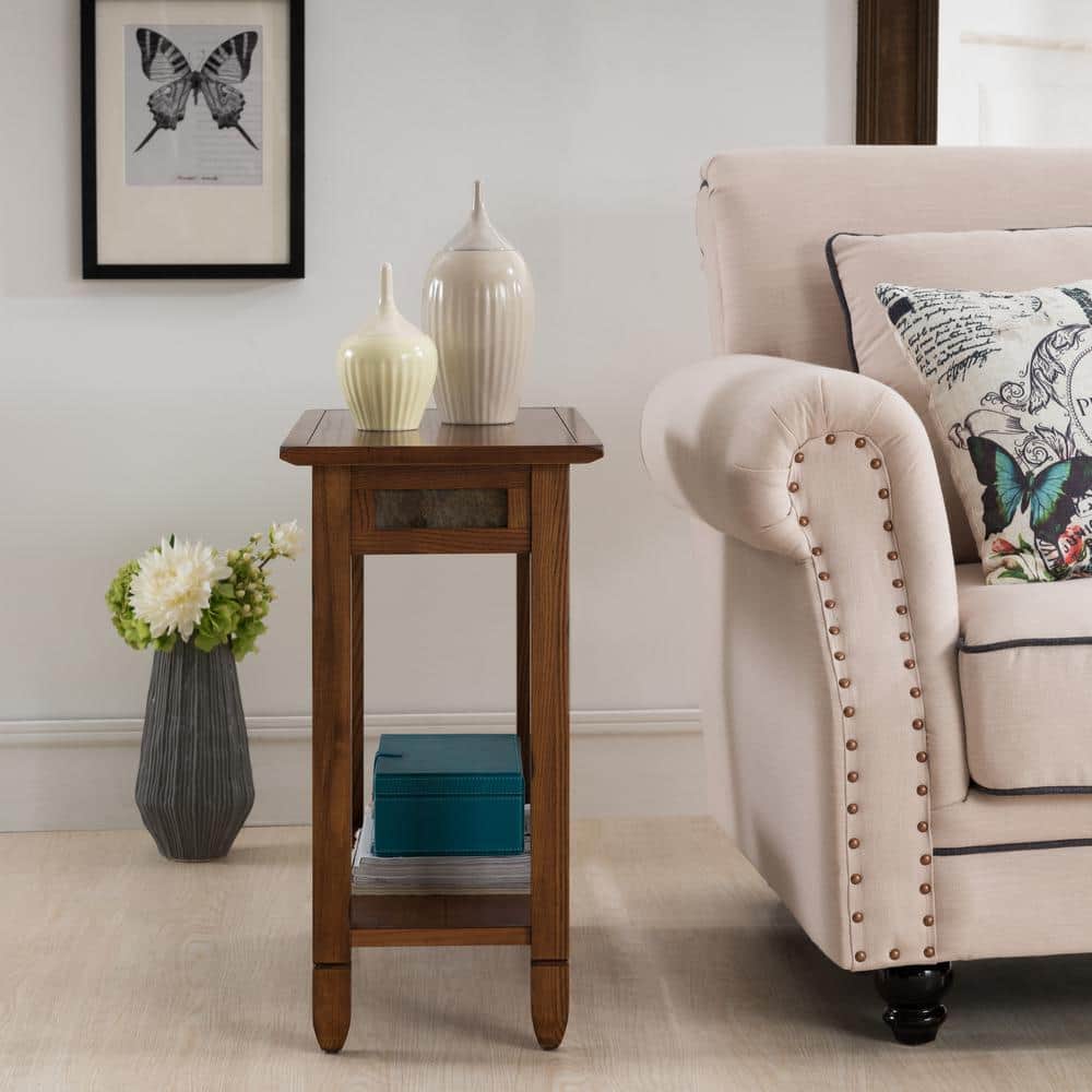 Rustic Oak and Slate Rectangular End Table