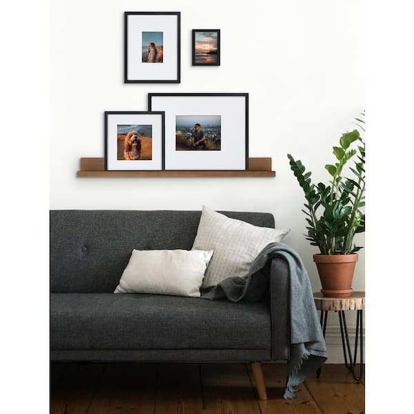 Kate and Laurel Calter Modern Wall Picture Frame Set, Walnut Brown 16x20  matted to 8x10, Pack of 3 