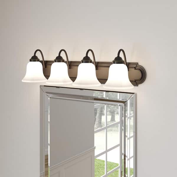Progress Lighting Solvang 30 in. 4-Light Antique Bronze Vanity Light with Etched Alabaster Glass Shades