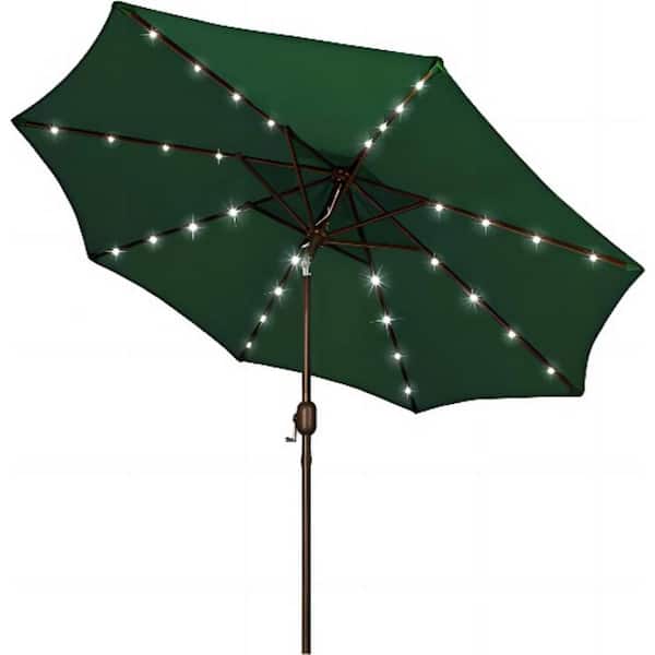 Cubilan 9 ft Solar Umbrella, 32 LED Lighted Patio Umbrella, Table Market Umbrella, Outdoor Umbrella (Dark Green)