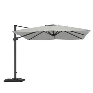 10 ft. Cantilever Tilt Patio Umbrella Heavy-duty Outdoor Square Double Top Umbrella in Gray with Stand