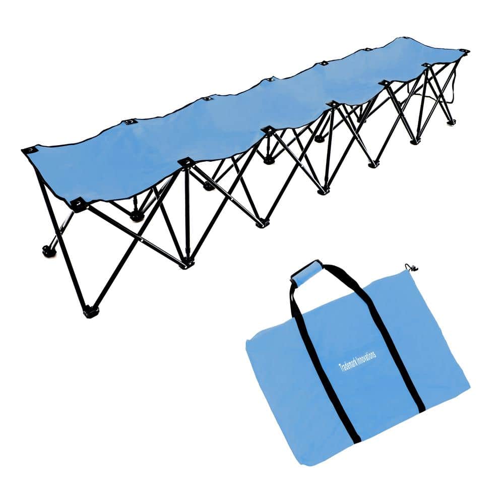 Light Blue 6-Seater Portable Folding Sports Bench with Steel Frame
