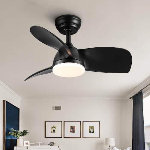 28 in. Indoor Black Ceiling Fan with Dimmable LED Light and Remote Control for Bedroom, Living Room, Dining Room Lighting