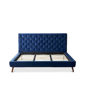 Alonzo Blue Solid Wood Frame King Size Platform Bed