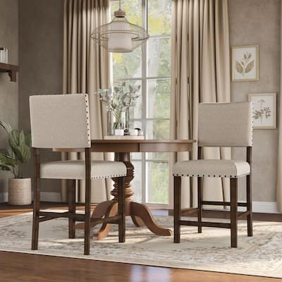 Gomti Brown Cherry Nail Head Trim Counter Height Chair (Set of 2)