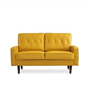 Acire 57.5 in. Mustard Yellow Faux Leather Cushion Back 2-Seater Loveseat