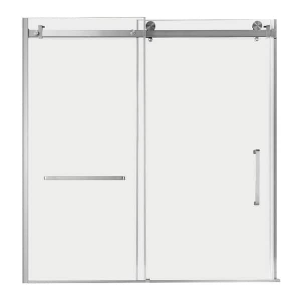 Toledo 57.9 in. W x 60 in. H Semi-Frameless Sliding Shower Door, Brushed Nickel, 6mm Clear Glass