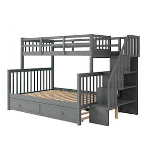 Harper & Bright Designs Gray Twin Over Full Bunk Bed with Drawers and ...