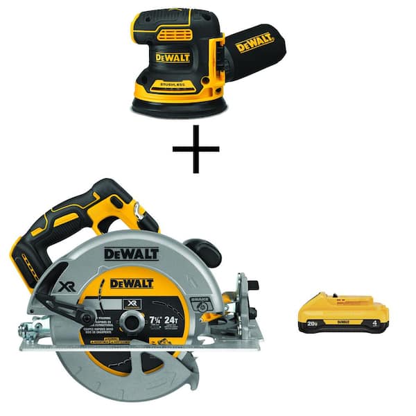 20V MAX XR Cordless Brushless 5 in. Random Orbital Sander, 7-1/4 in. Circular Saw, and (1) 20V 4.0Ah Battery