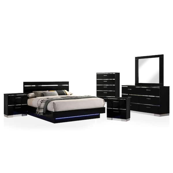 Furniture of America Gensley 6-Piece Black and Chrome California King Bedroom Set