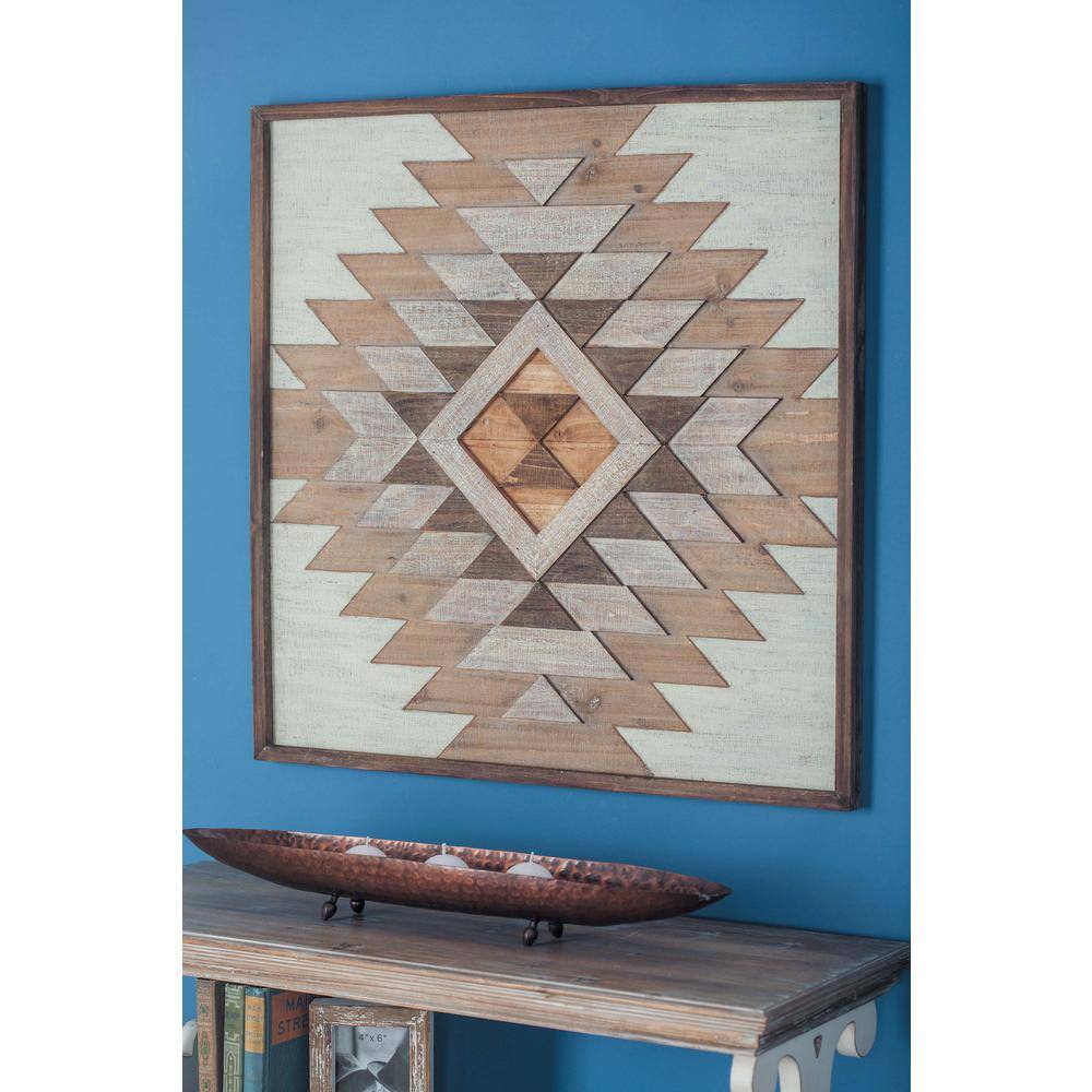 LITTON LANE 32 in. x 32 in. Rustic Geometric Patterns Wooden Wall Decor ...