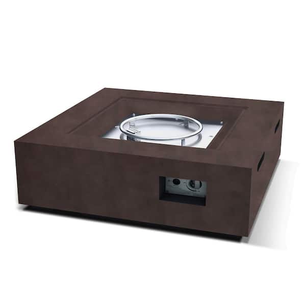 KANTE 34.8 in. W Square Light Brown Eco-Friendly Concrete/Metal Outdoor Propane Gas Modern Smokeless Fire Pit Table with Cover